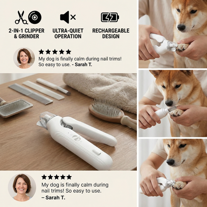 2-in-1 Professional Dog Nail Clipper & Grinder – Ultra-Quiet & Rechargeable