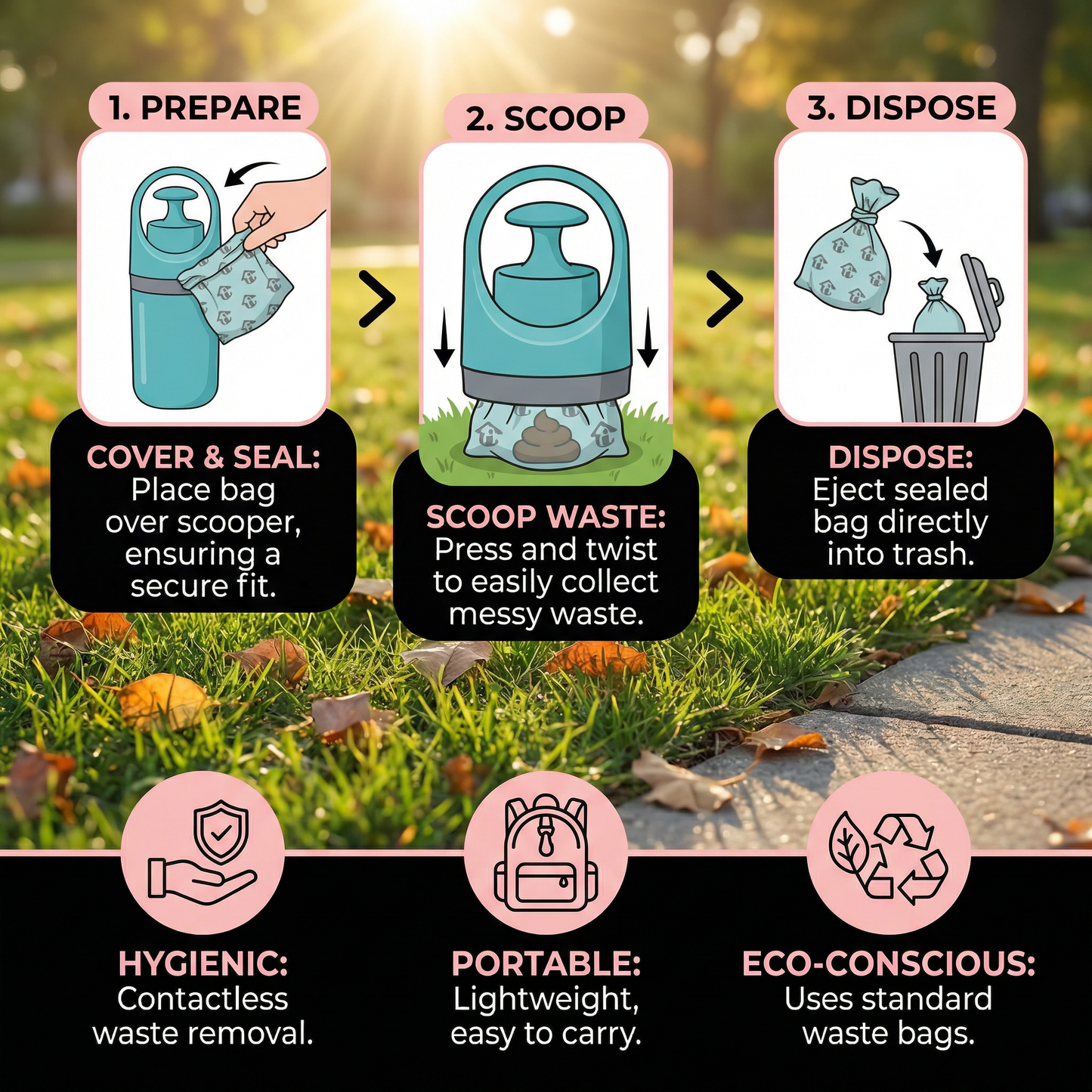 Dog Poop Scooper with Bags – Portable Outdoor Cleaning Set