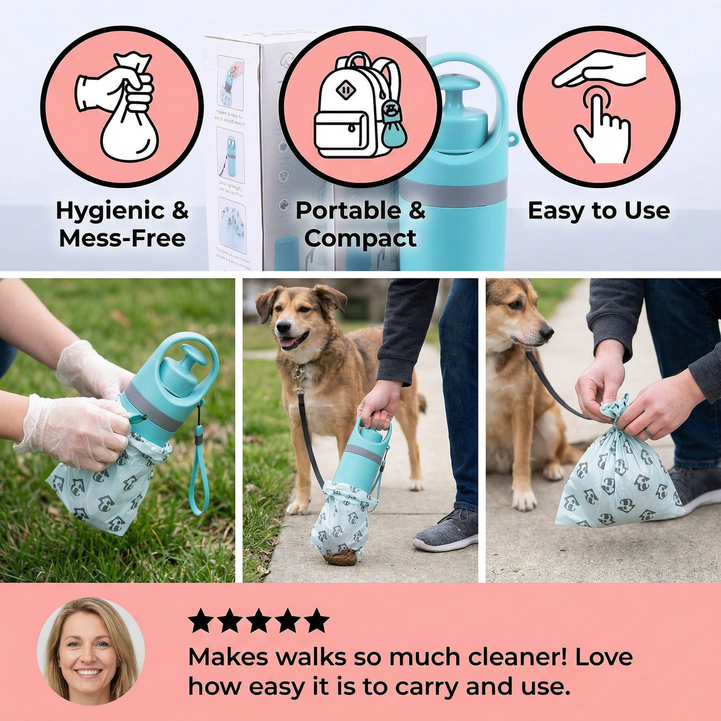 Dog Poop Scooper with Bags – Portable Outdoor Cleaning Set