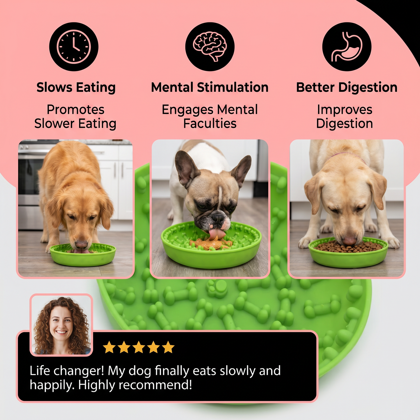 Slow Feeder Bowl for Dogs – Food-Grade Silicone Lick Mat with Suction Cups