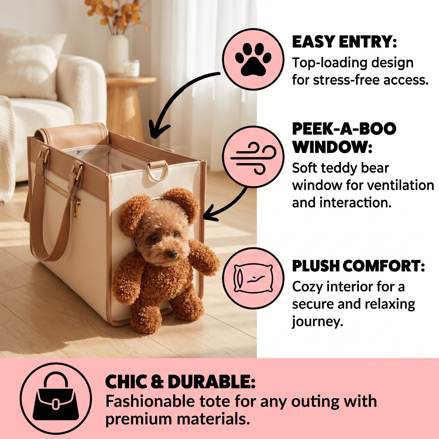 Pet Carrier Tote Bag with Teddy Bear Peek-a-Boo Window