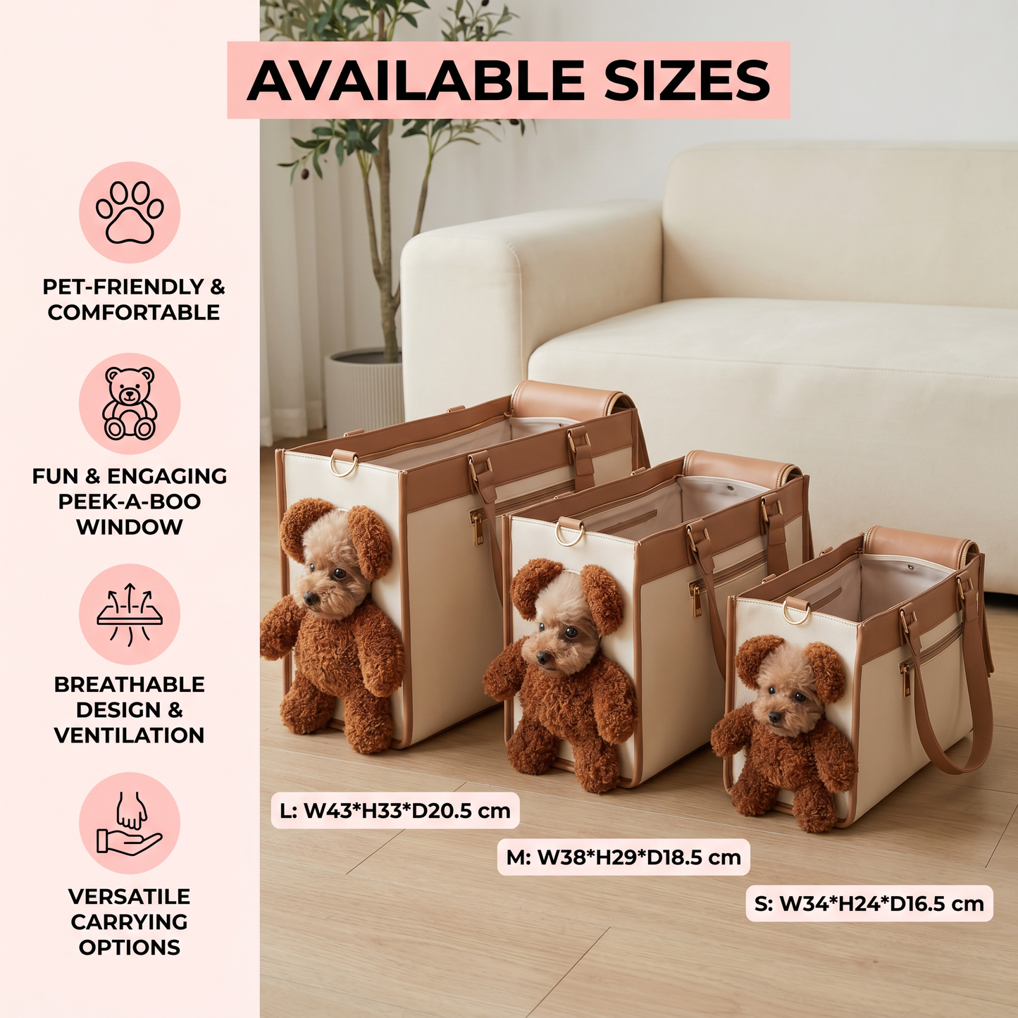Pet Carrier Tote Bag with Teddy Bear Peek-a-Boo Window