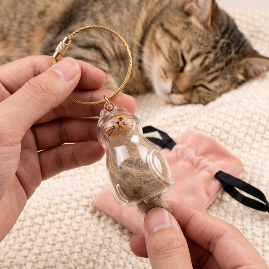 Cute Transparent Cat Hair Capsule Keychain & Keepsake