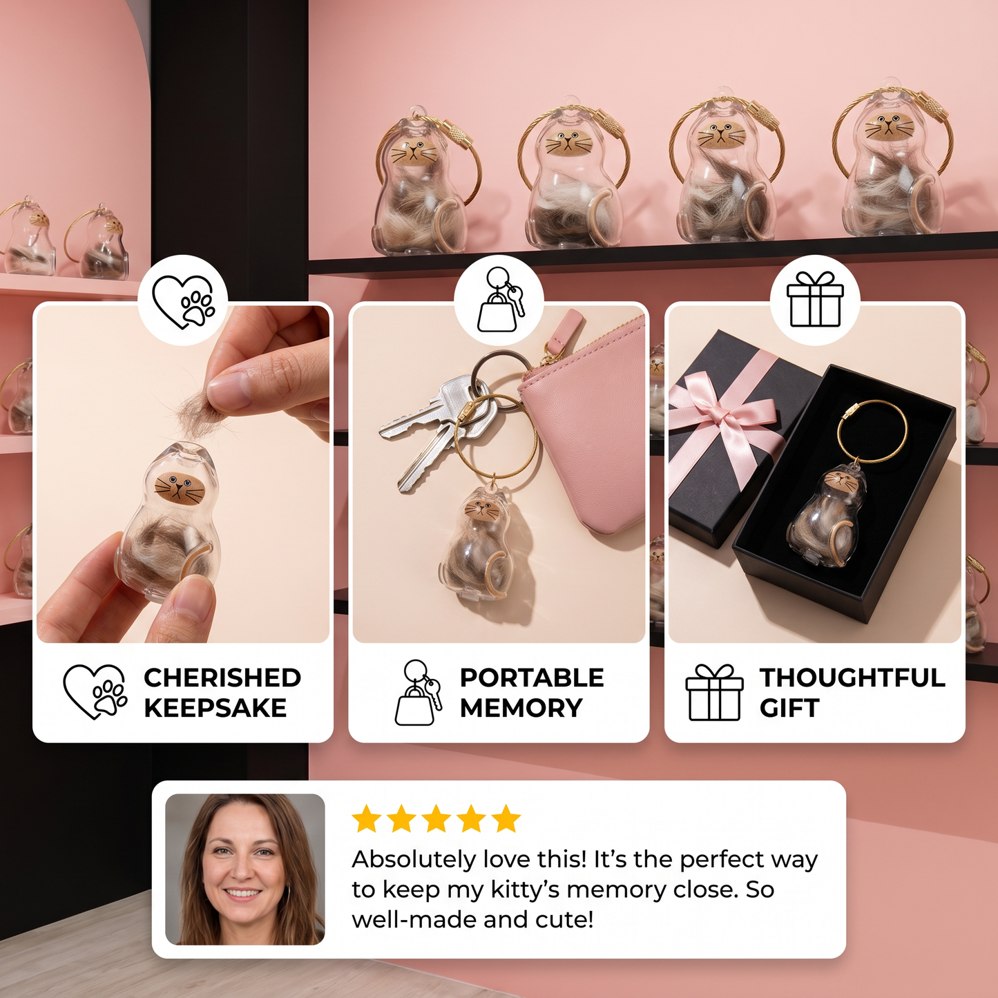 Cute Transparent Cat Hair Capsule Keychain & Keepsake