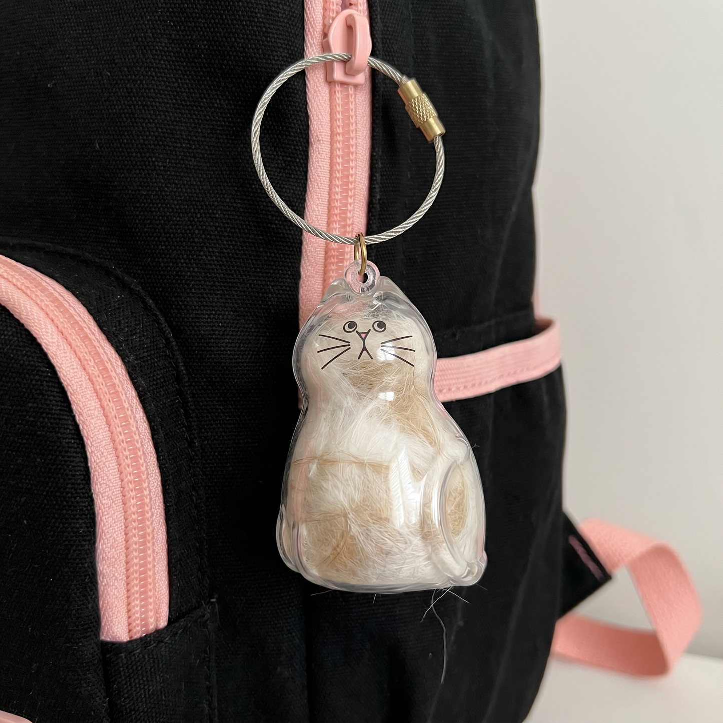 Cute Transparent Cat Hair Capsule Keychain & Keepsake