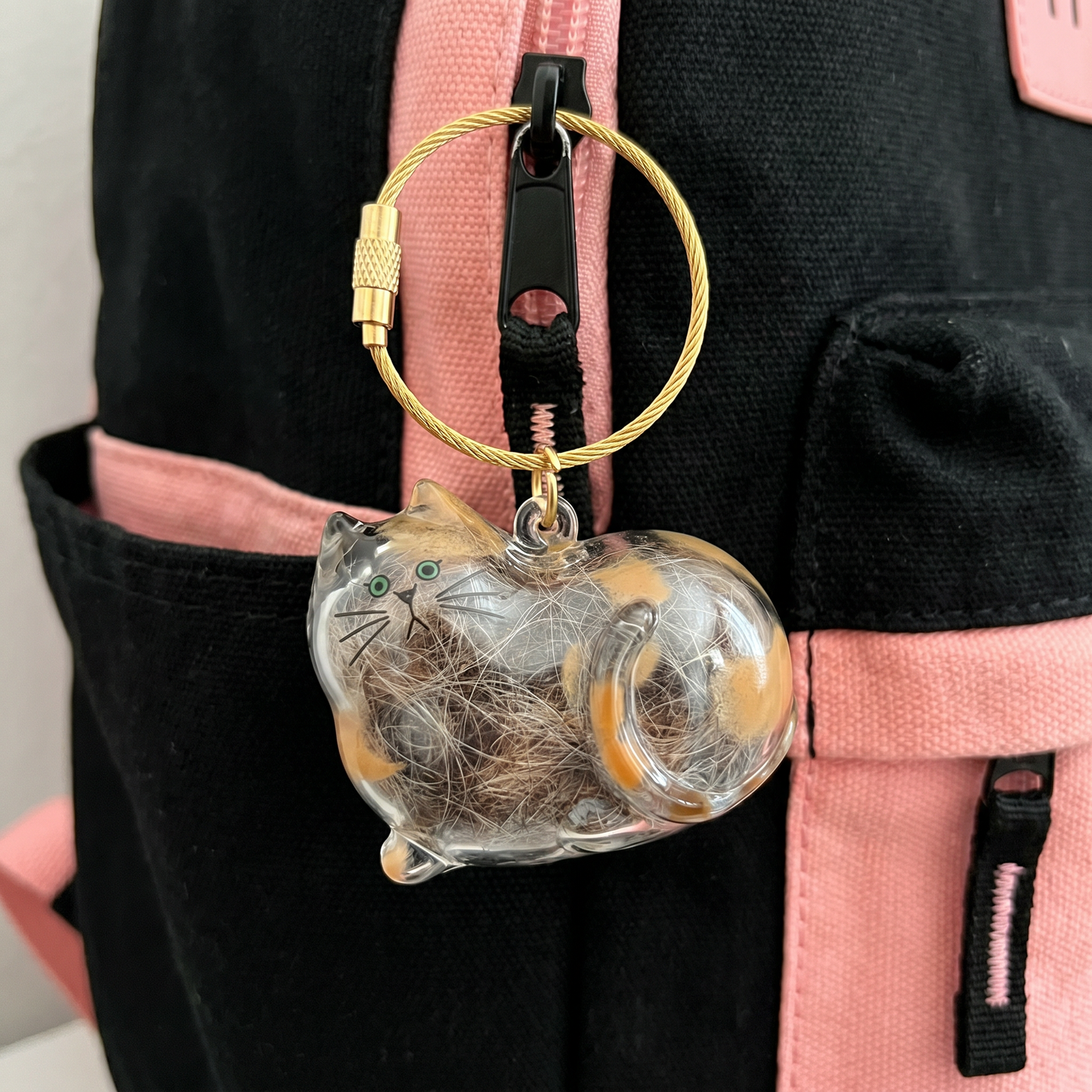 Cute Transparent Cat Hair Capsule Keychain & Keepsake
