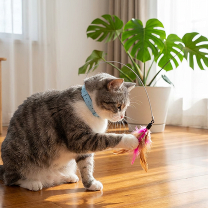 Interactive Feather Cat Toy with Adjustable Collar and Teasing Play Function