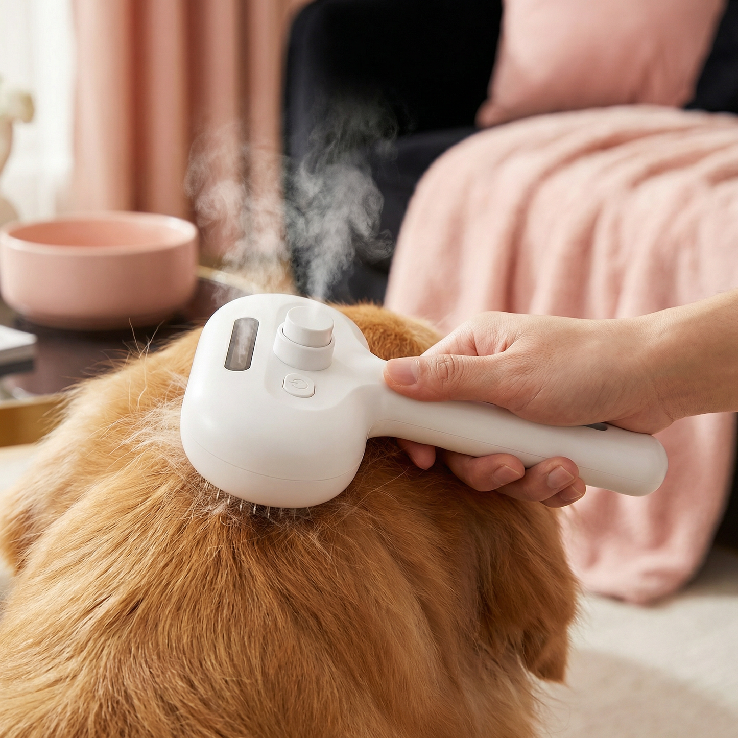 Premium pet brush with steam function