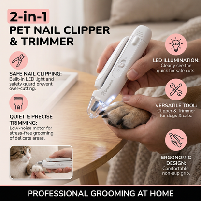 2-in-1 Pet Nail Clipper & Trimmer with LED – Quiet Grooming Tool for Dogs & Cats
