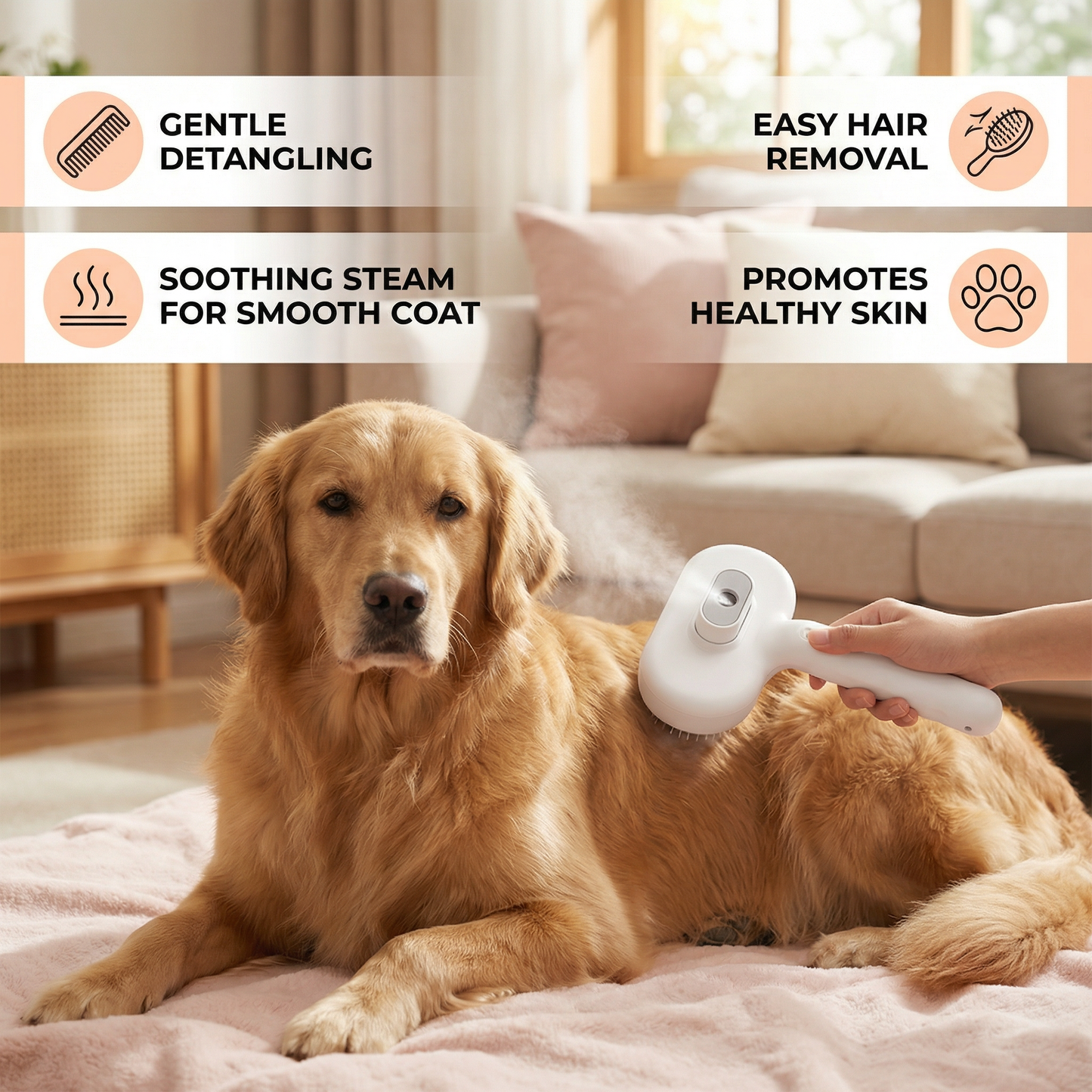 Premium pet brush with steam function