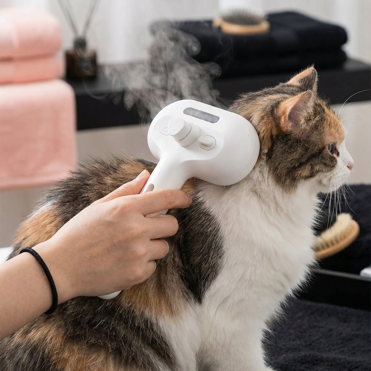 Premium pet brush with steam function