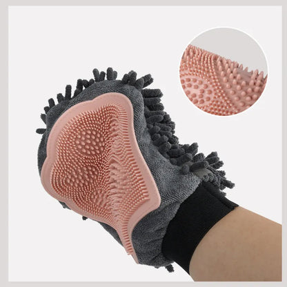2-in-1 Grooming Glove With Microfiber And Silicone - Gentle Massage And Efficient Hair Removal For Dogs And Cats