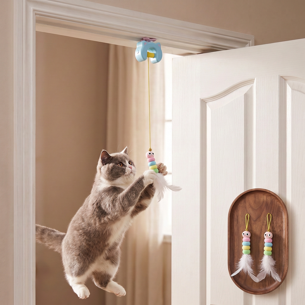 Rechargeable Hanging Door Cat Toy with Interactive Flying Feather