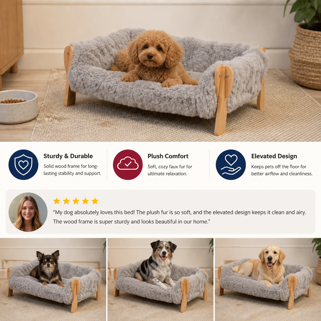 Luxury Elevated Solid Wood Dog Couch Bed