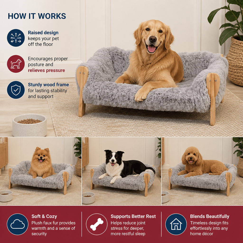 Luxury Elevated Solid Wood Dog Couch Bed