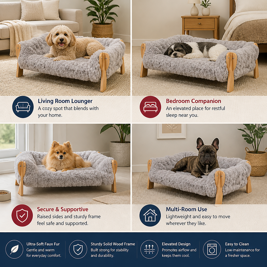 Luxury Elevated Solid Wood Dog Couch Bed