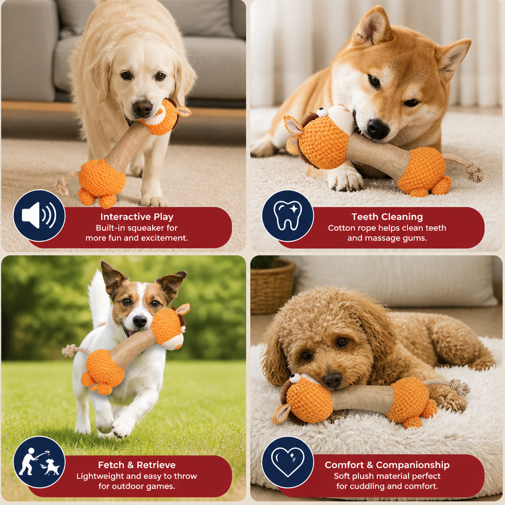 Durable Cotton Rope Teeth Cleaning Plush Dog Toy with Squeaker