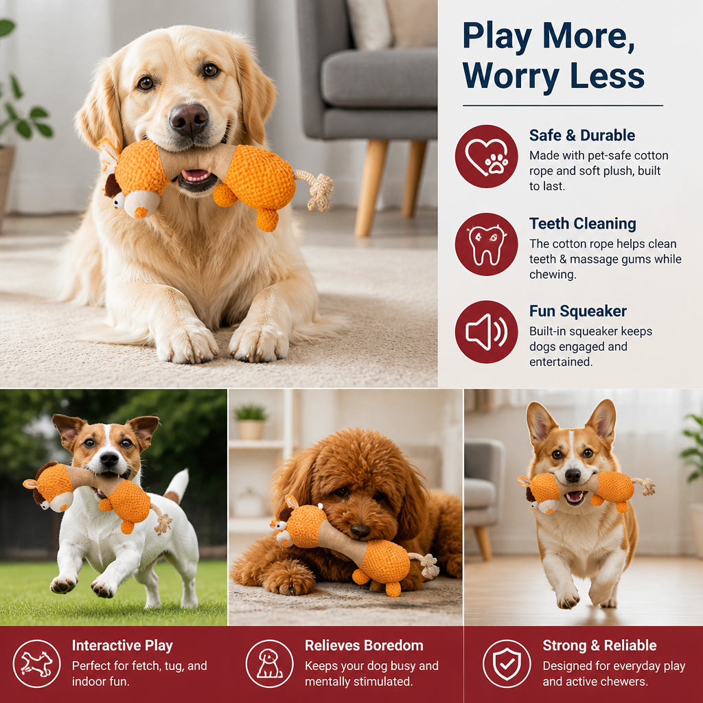 Durable Cotton Rope Teeth Cleaning Plush Dog Toy with Squeaker