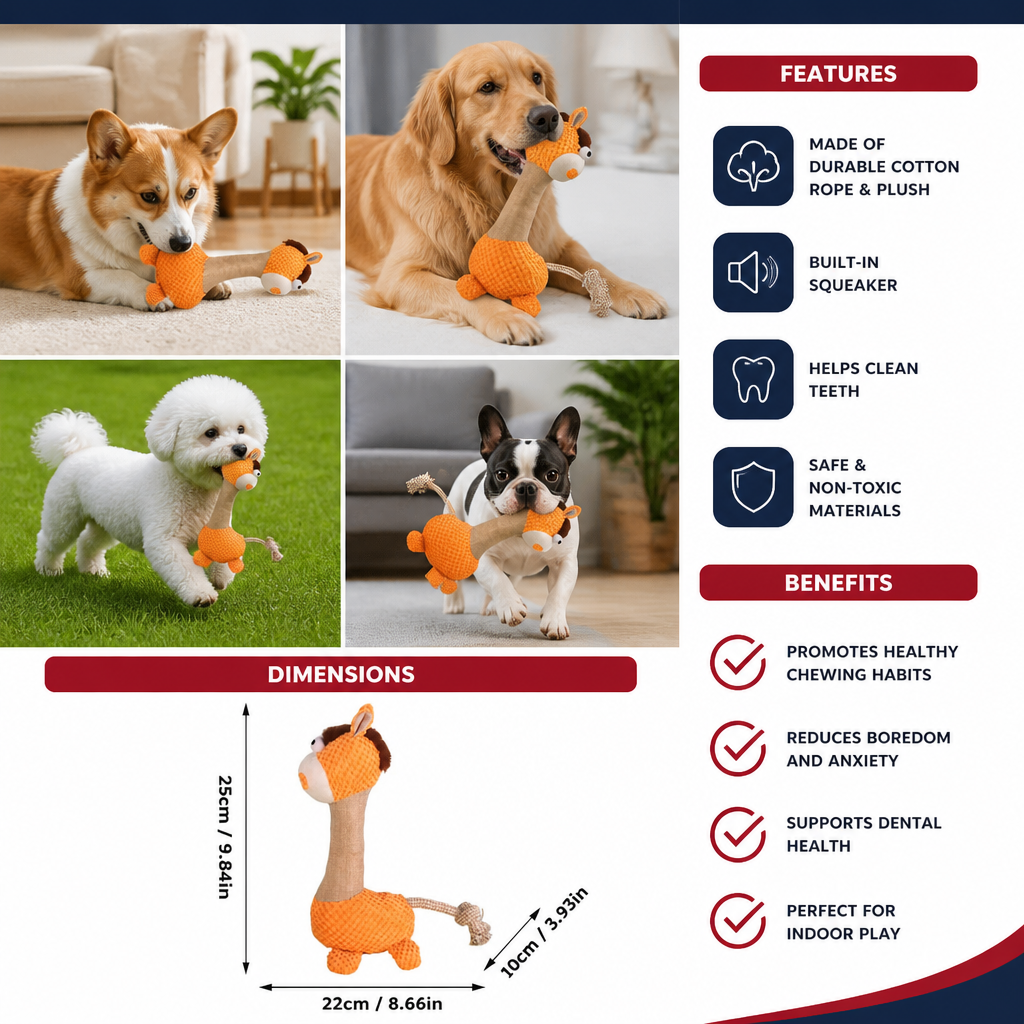 Durable Cotton Rope Teeth Cleaning Plush Dog Toy with Squeaker