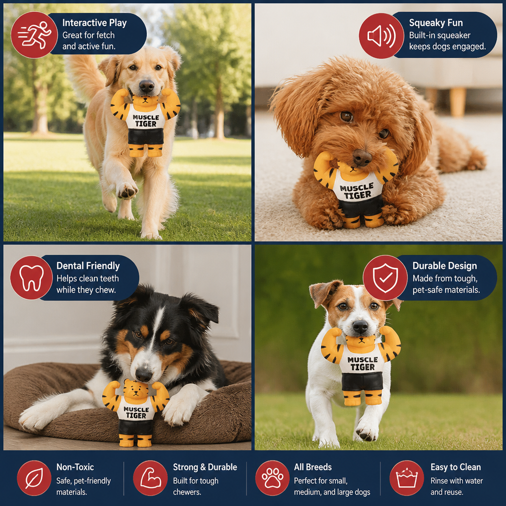 Durable Squeaky Muscle Buddy Dog Toy