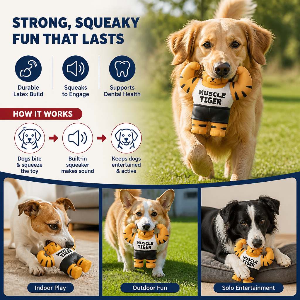 Durable Squeaky Muscle Buddy Dog Toy