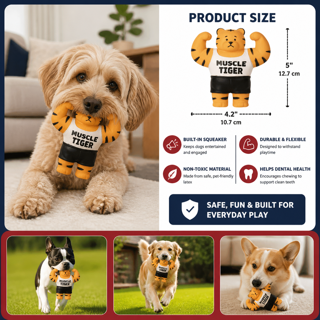 Durable Squeaky Muscle Buddy Dog Toy