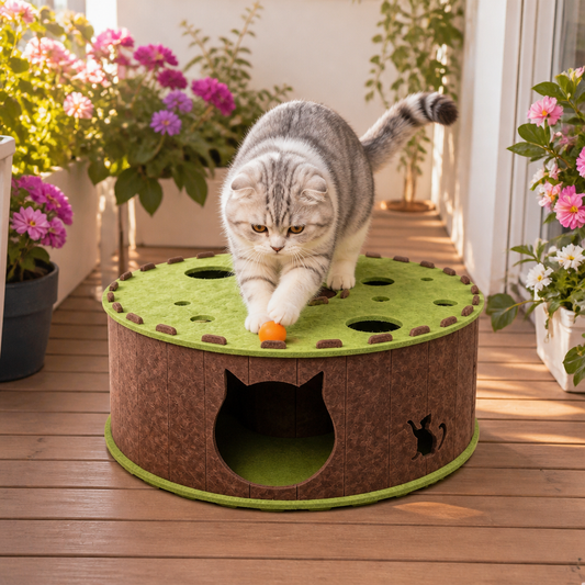 4-in-1 Foldable Cat Tunnel House – Interactive Hideaway, Scratcher & Play Bed