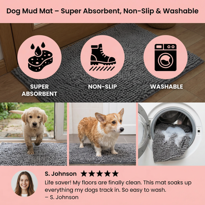 Dog Mud Mat – Super Absorbent, Non-Slip & Washable