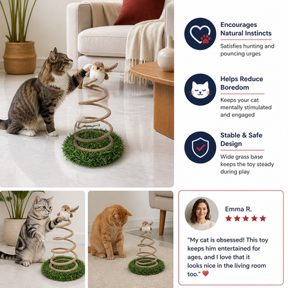 Interactive Spring Bird Cat Toy with Grass Base