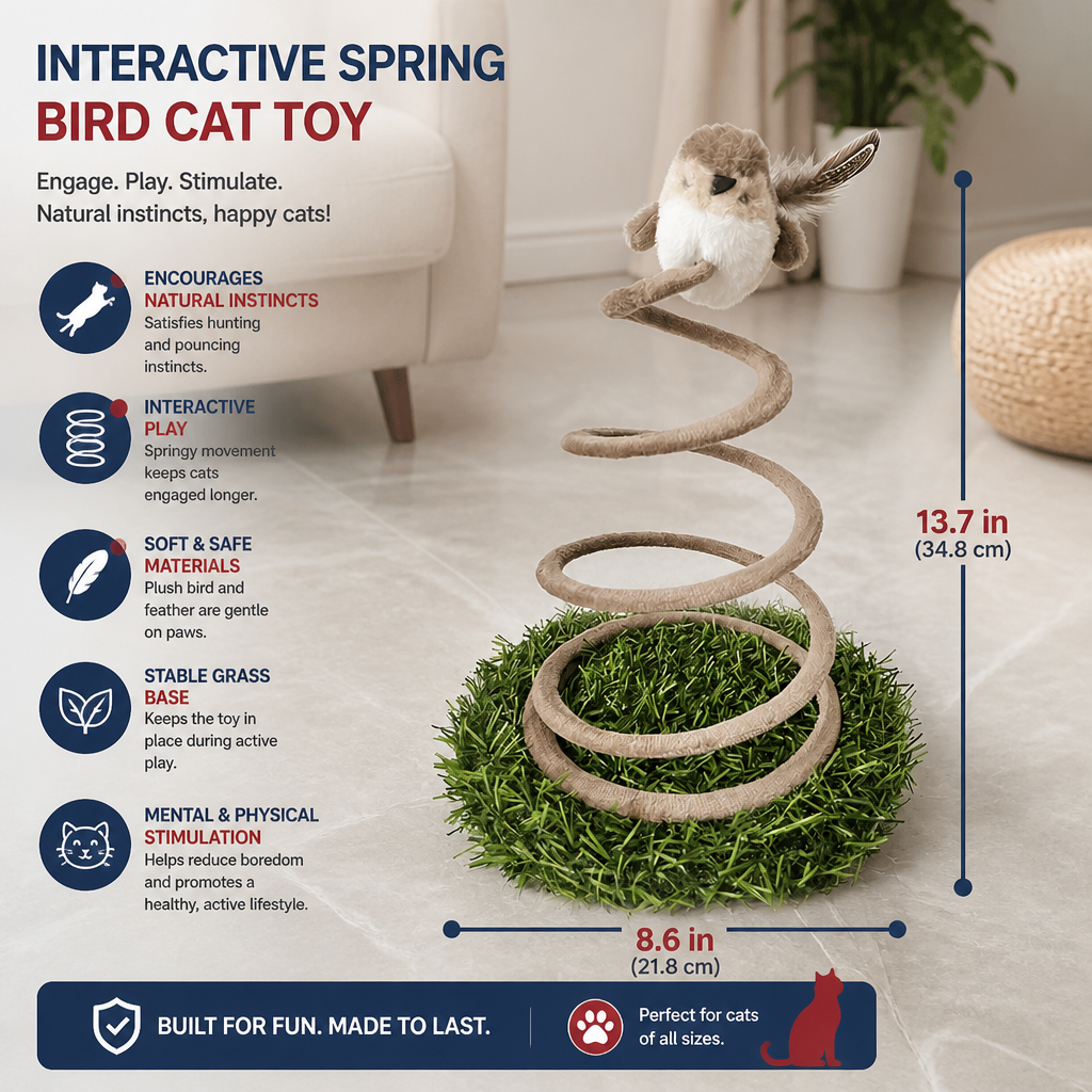 Interactive Spring Bird Cat Toy with Grass Base