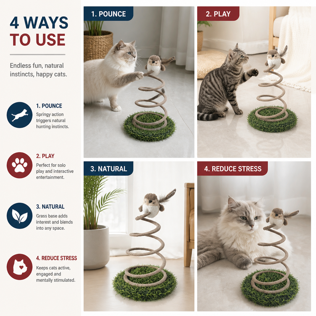 Interactive Spring Bird Cat Toy with Grass Base
