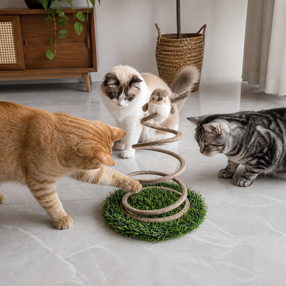 Interactive Spring Bird Cat Toy with Grass Base