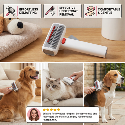 2-in-1 Pet Grooming & Trimming Brush – Dematting & Undercoat Comb for Long & Short Hair
