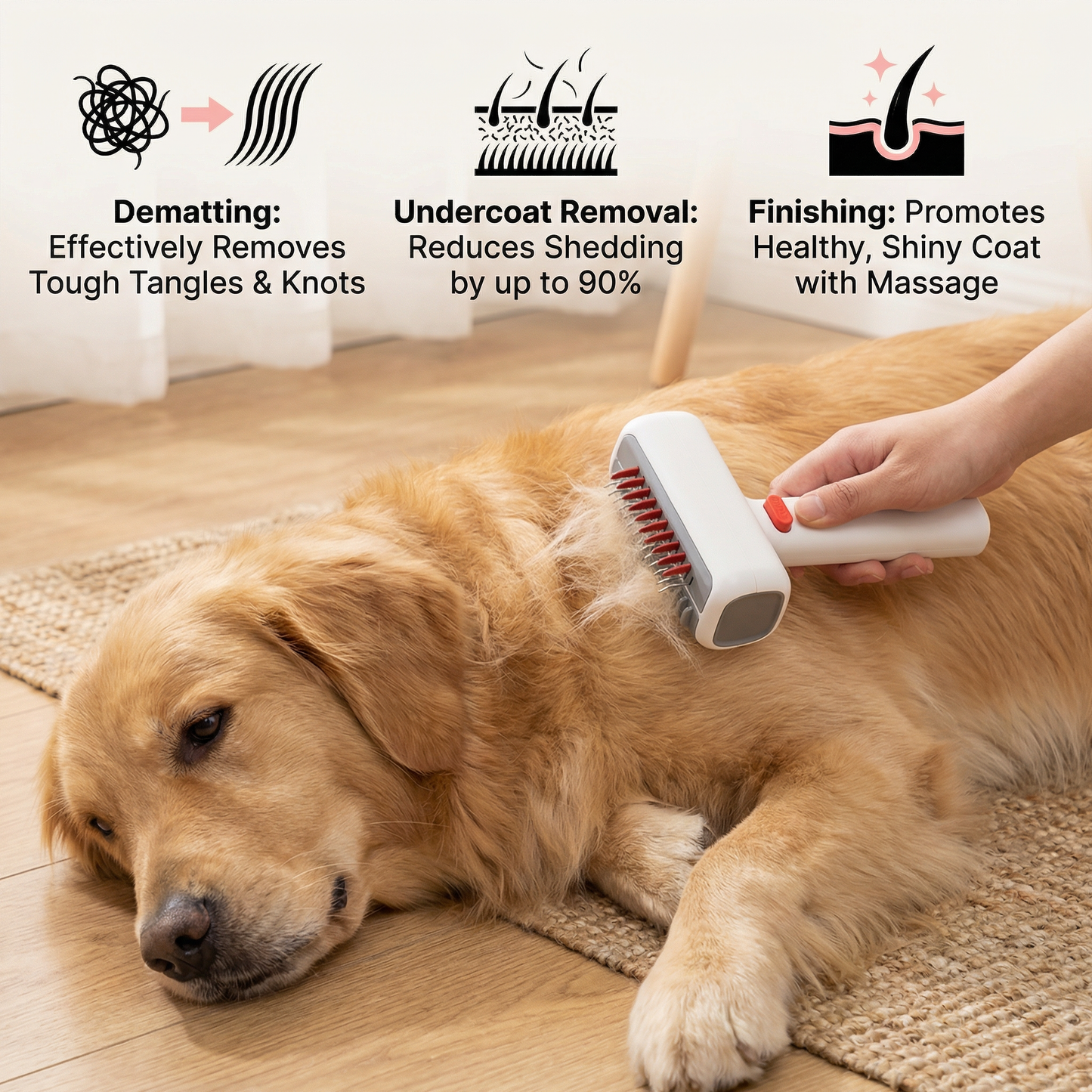 2-in-1 Pet Grooming & Trimming Brush – Dematting & Undercoat Comb for Long & Short Hair