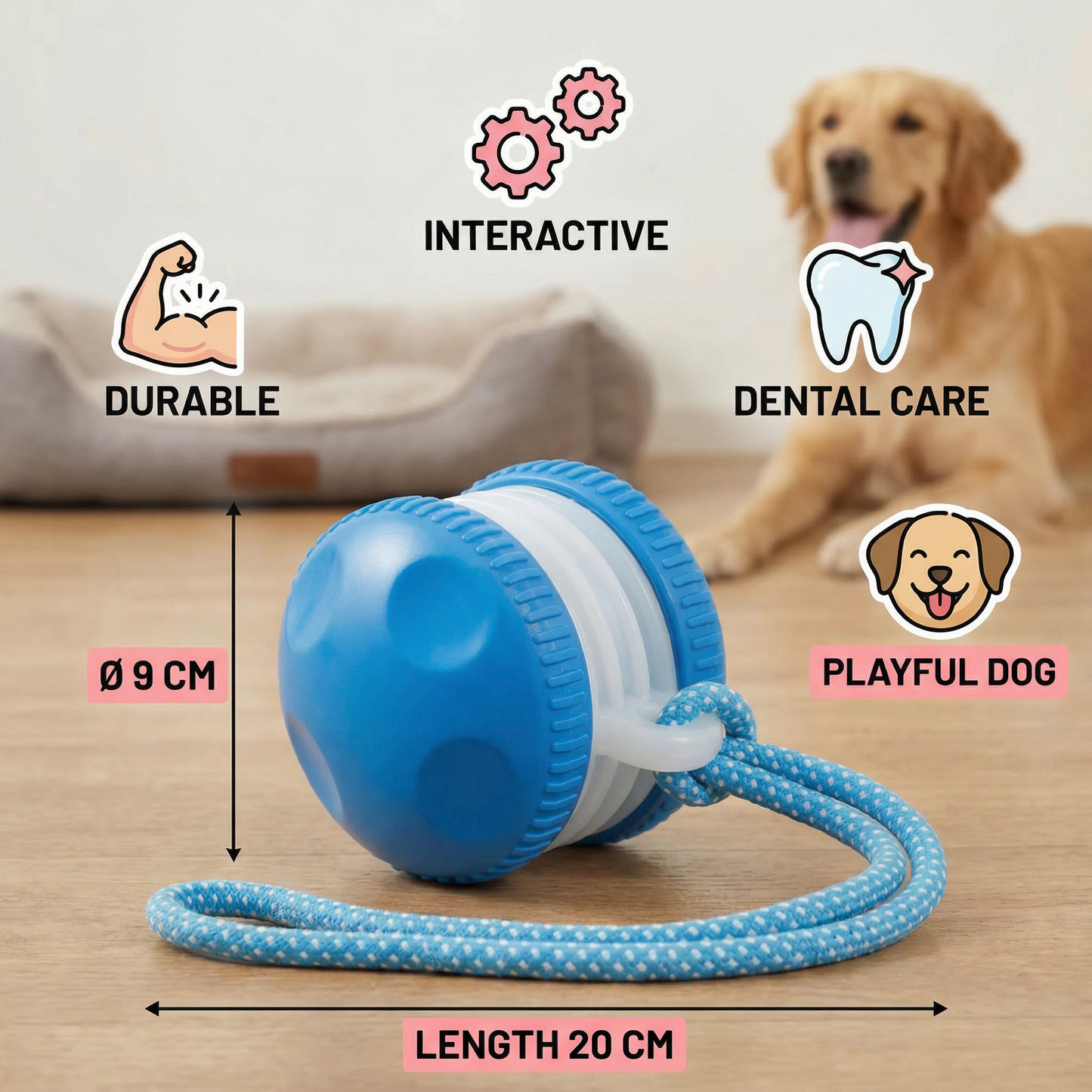 Interactive & Durable Dog Ball – Motion Toy with Tug Rope in Dog Colours