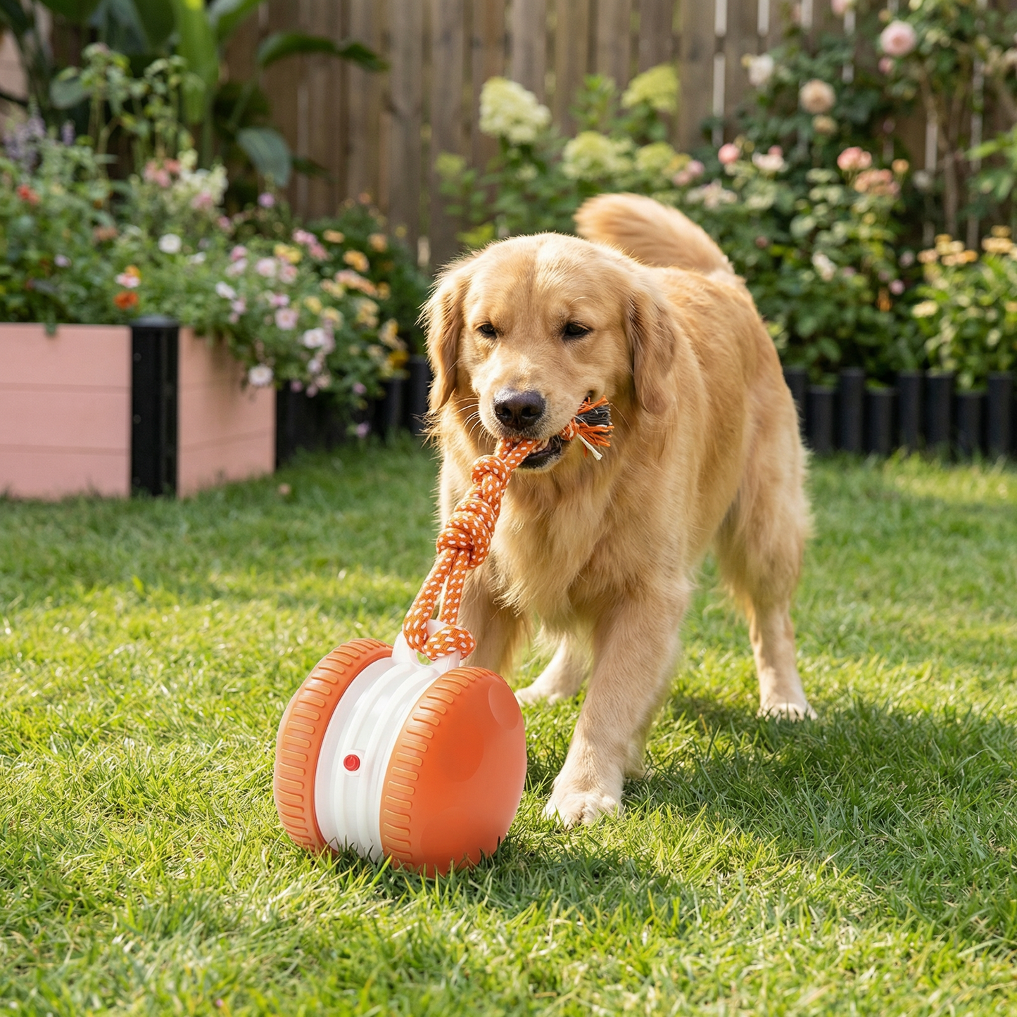 Interactive & Durable Dog Ball – Motion Toy with Tug Rope in Dog Colours