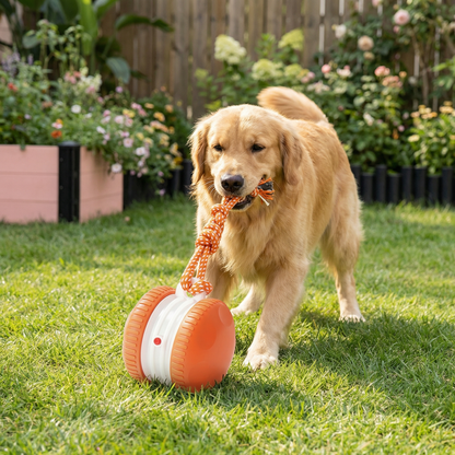 Interactive & Durable Dog Ball – Motion Toy with Tug Rope in Dog Colours