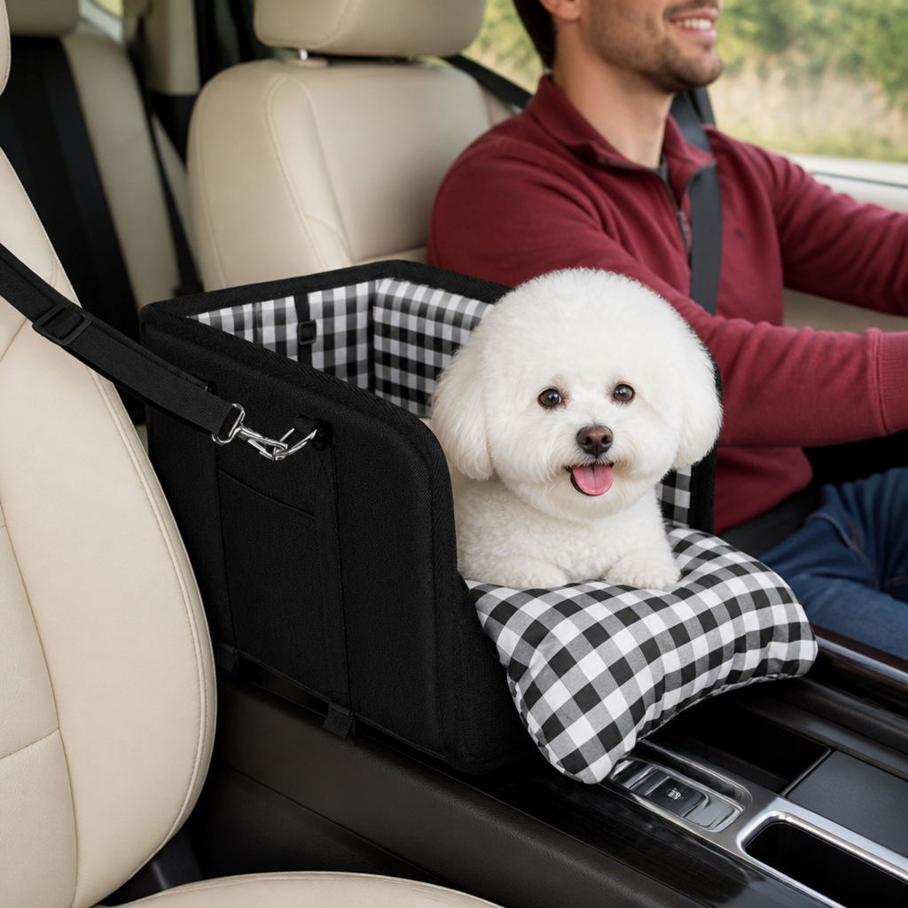 Safe Small Dog & Cat Car Travel Carrier with Safety Leash & Non-Slip Base
