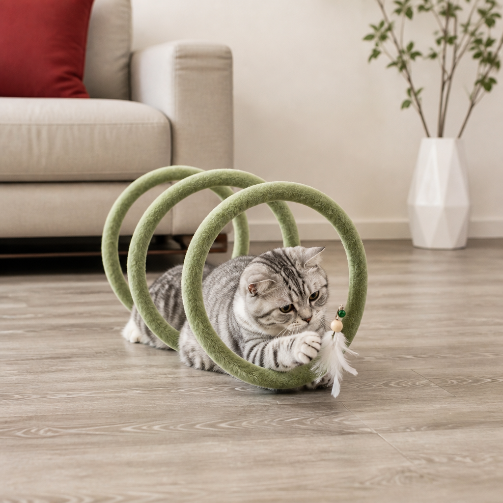 Foldable Spiral Cat Play Tunnel with Hanging Bell