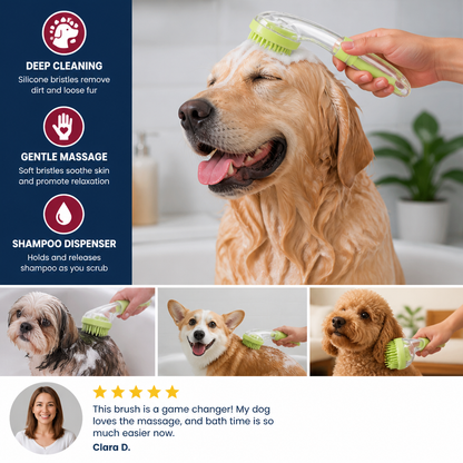 2-in-1 Silicone Pet Bath & Massage Brush with Shampoo Dispenser