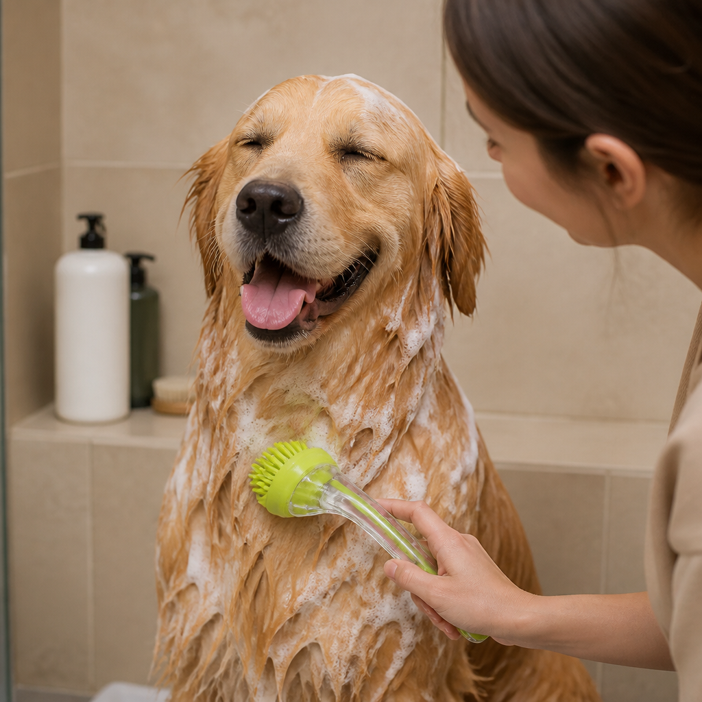 2-in-1 Silicone Pet Bath & Massage Brush with Shampoo Dispenser