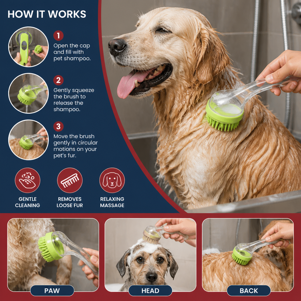 2-in-1 Silicone Pet Bath & Massage Brush with Shampoo Dispenser