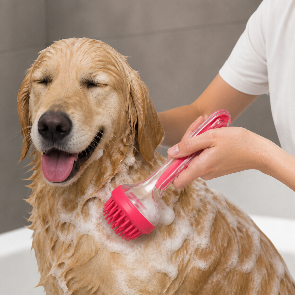 2-in-1 Silicone Pet Bath & Massage Brush with Shampoo Dispenser