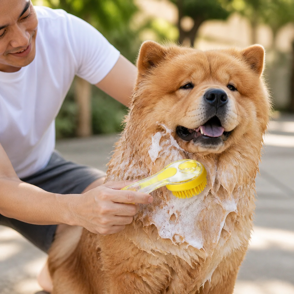 2-in-1 Silicone Pet Bath & Massage Brush with Shampoo Dispenser
