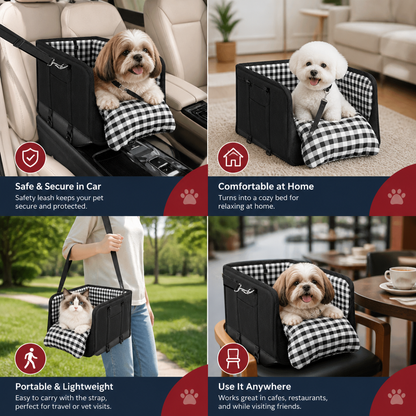 Safe Small Dog & Cat Car Travel Carrier with Safety Leash & Non-Slip Base