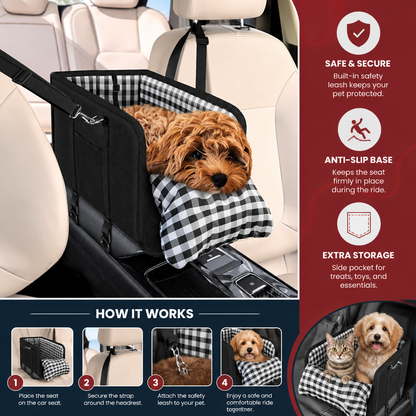 Safe Small Dog & Cat Car Travel Carrier with Safety Leash & Non-Slip Base
