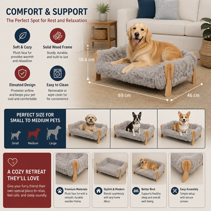 Luxury Elevated Solid Wood Dog Couch Bed