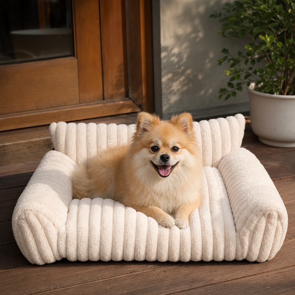 Fluffy Cloud Pet Sofa Bed with Soft Bolsters & Washable Cover
