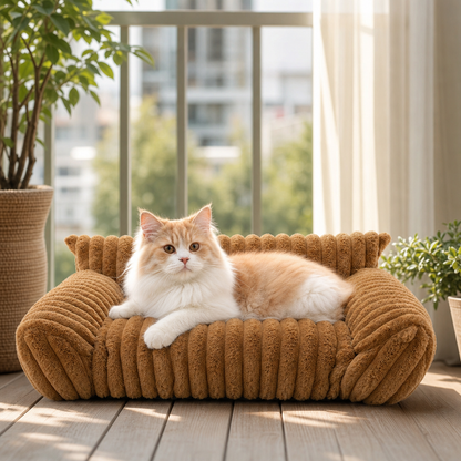 Fluffy Cloud Pet Sofa Bed with Soft Bolsters & Washable Cover