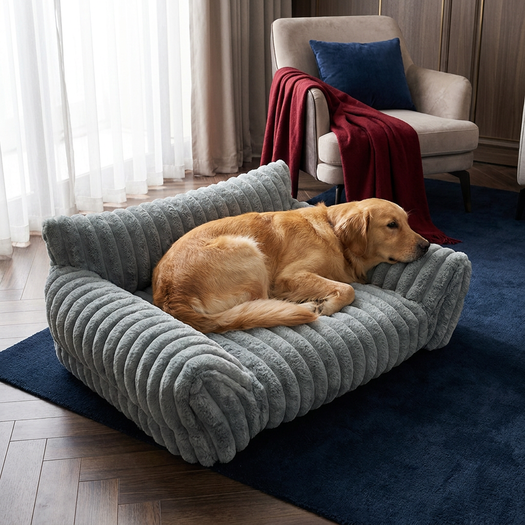 Fluffy Cloud Pet Sofa Bed with Soft Bolsters & Washable Cover